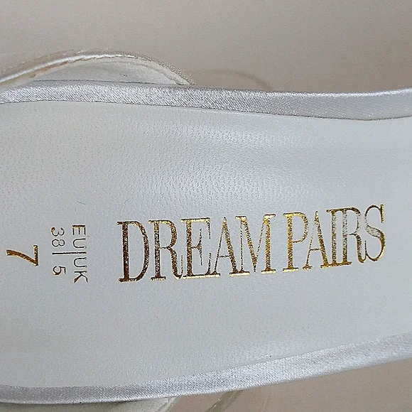 Like New Dream Pairs White Satin Stiletto Dress Sandals with Detachable Bow - Picture 8 of 15